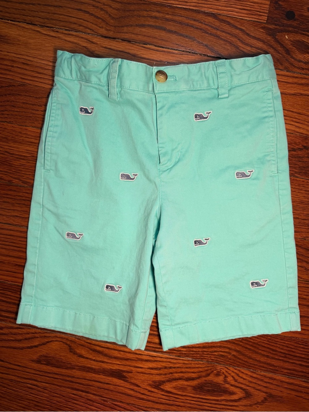 Vineyard Vines Boys Teal Embroidered All over Whale Cotton Shorts